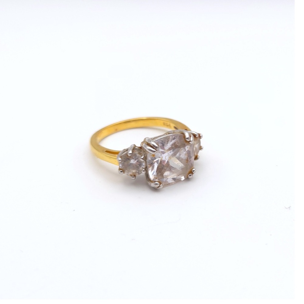 925 Sterling Silver‎ Three Stone Radiant Cut CZ Ring Gold Tone Size 7